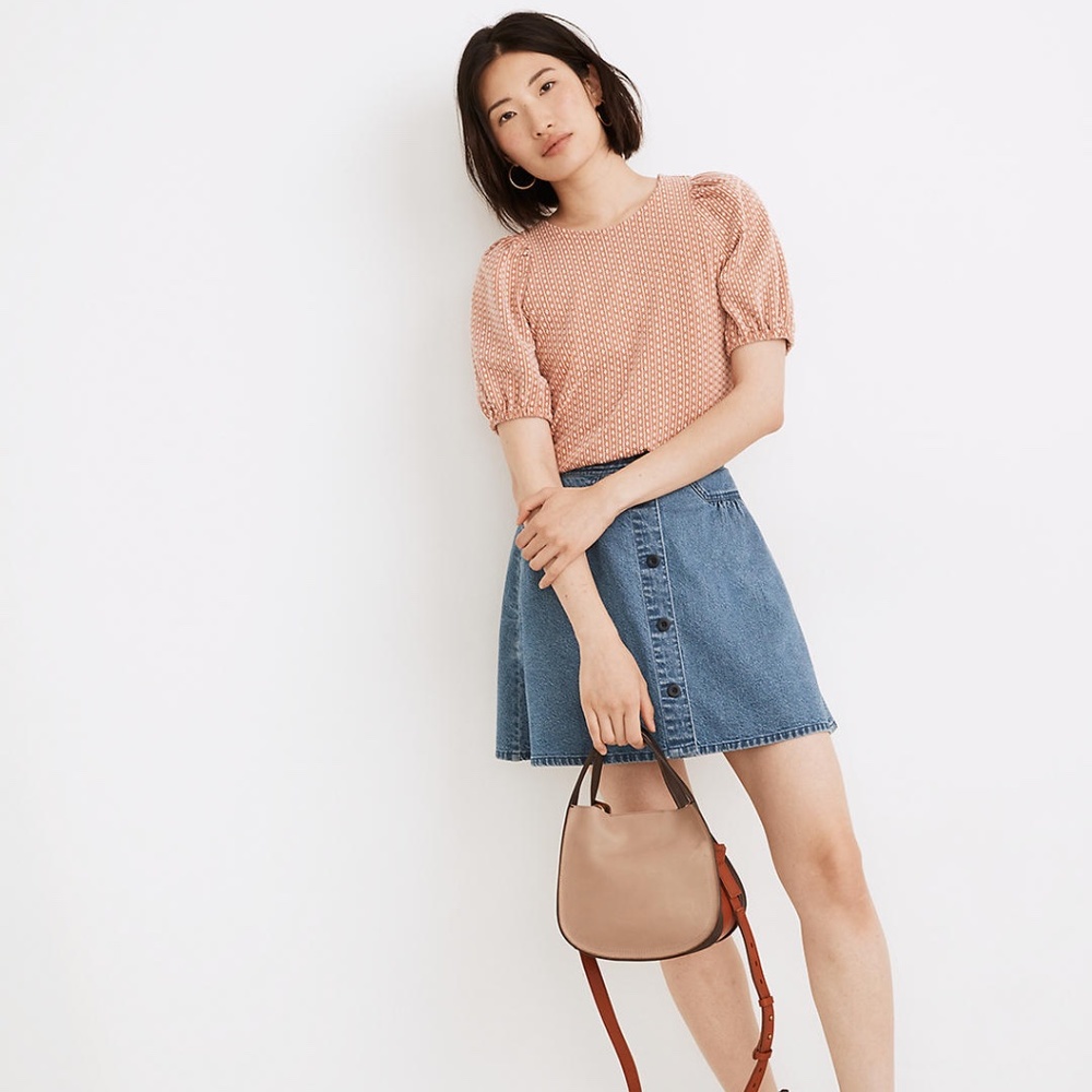 NWT Madewell Floral Jacquard Puff-Sleeve Tee